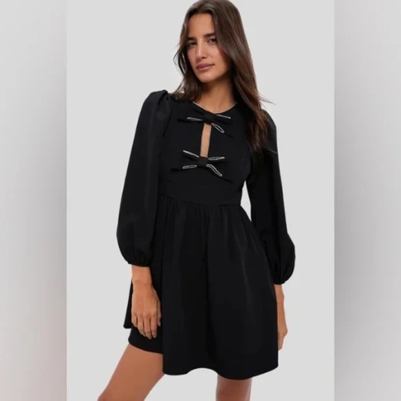 Tuckernuck Hyacinth House Embellished Bow Blair Mini Dress Black Size Medium - Picture 1 of 3